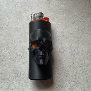 Black Skull Lighter Cover with Orange Accent